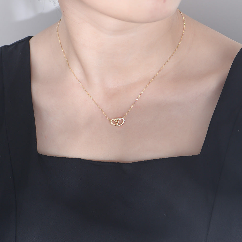 S925 Sterling Silver Simple Zircon Inlaid Heart-Shaped Buckle Necklace