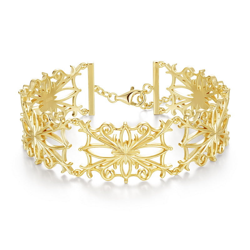 S925 Sterling Silver Gold-Plated Exaggerated Openwork Filigree Bangle