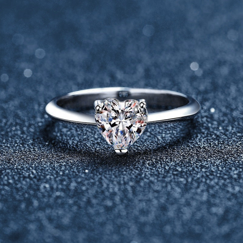 925 Sterling Silver Moissanite Heart Ring