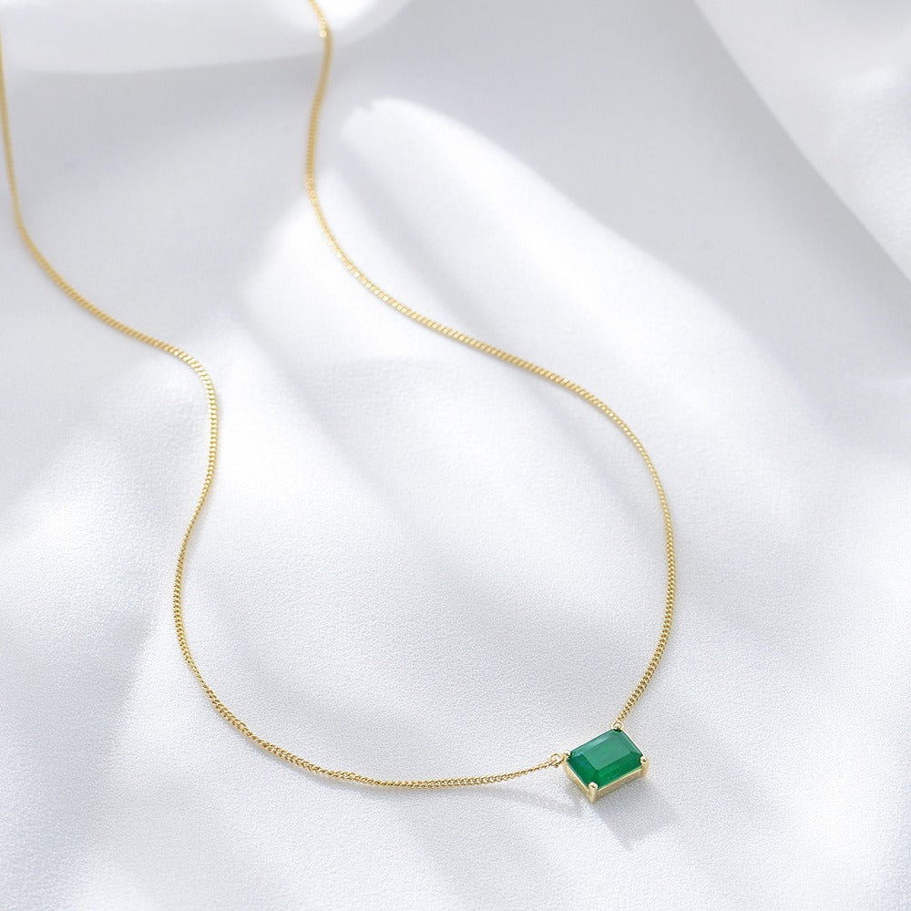 S925 Sterling Silver Square Emerald Colored Zircon Necklace