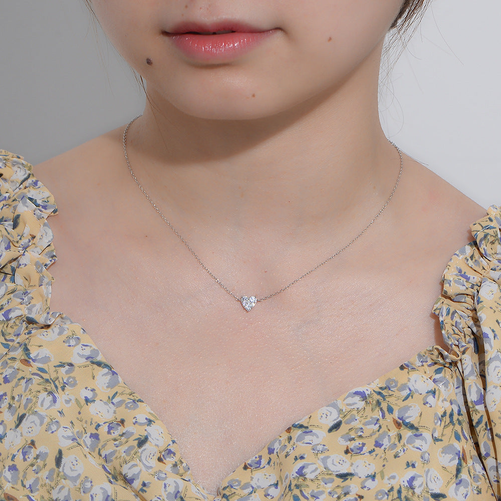 S925 Sterling Silver Small Zircon Diamond Loving Heart-Shaped Necklace