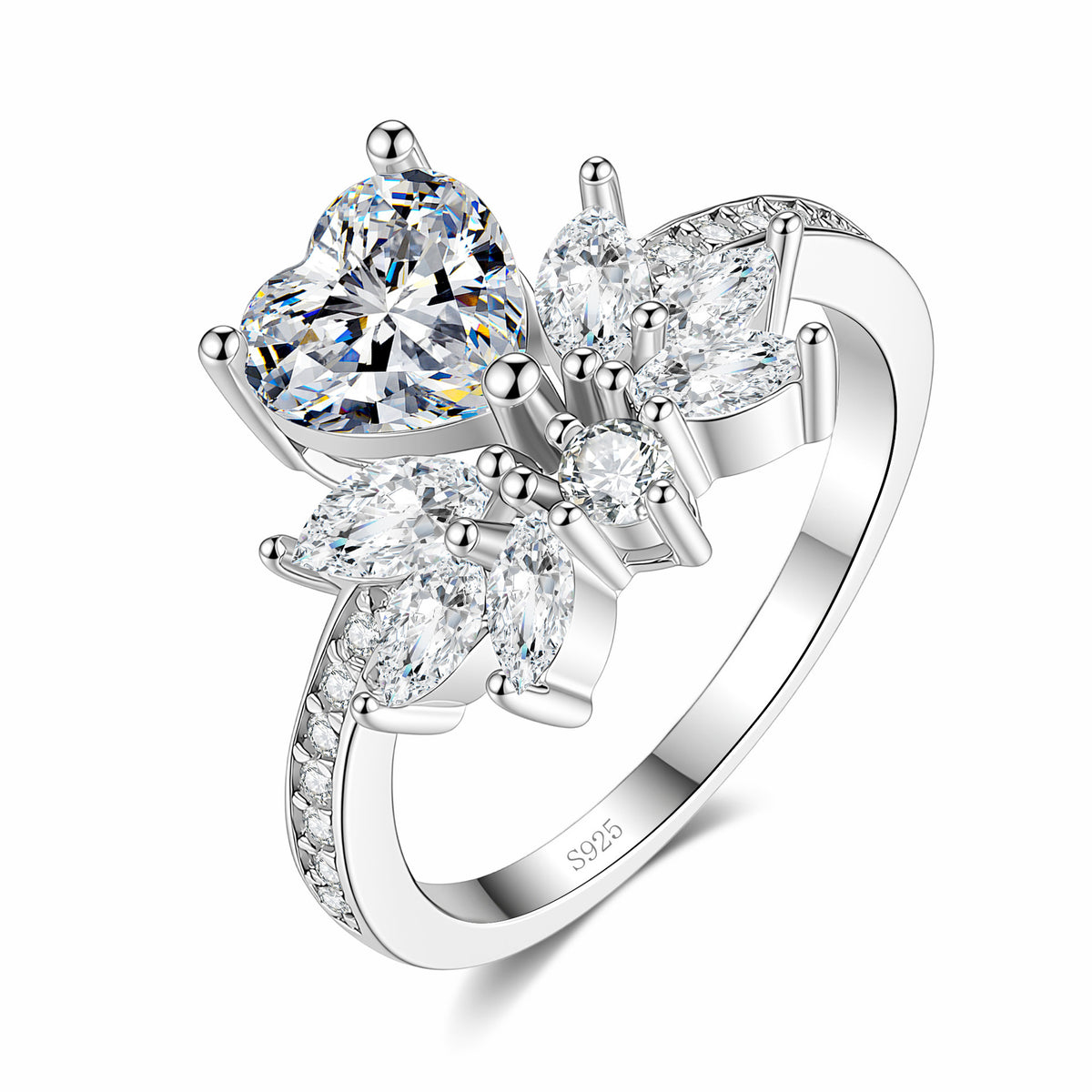 S925 Sterling Silver Six-Prong Round Colored Moissanite Ring