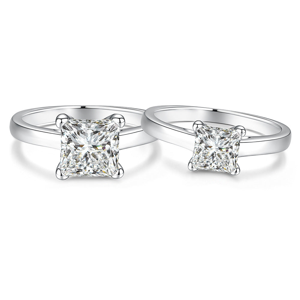 S925 Sterling Silver Square-Cut Moissanite Ring
