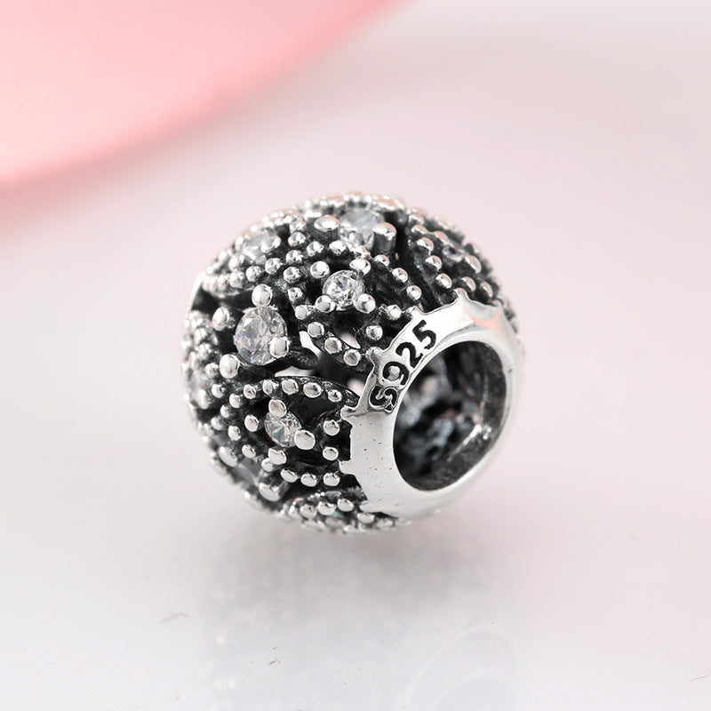 S925 Sterling Silver Spherical Hollow Flower Zircon Pendant
