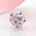 S925 Sterling Silver Exquisite Pink and White Four Leaf Clover Heart-Shaped Zircon Pendant