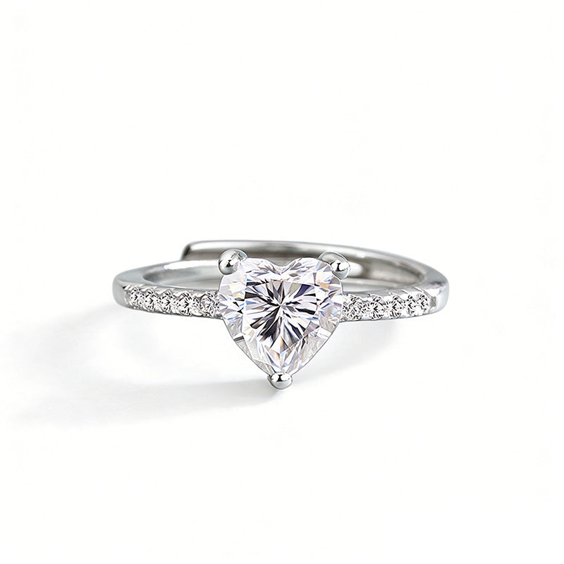S925 Sterling Silver Heart Moissanite Ring