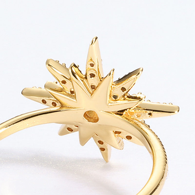 S925 Sterling Silver Sun Ring Set with Opal and Cubic Gemstones