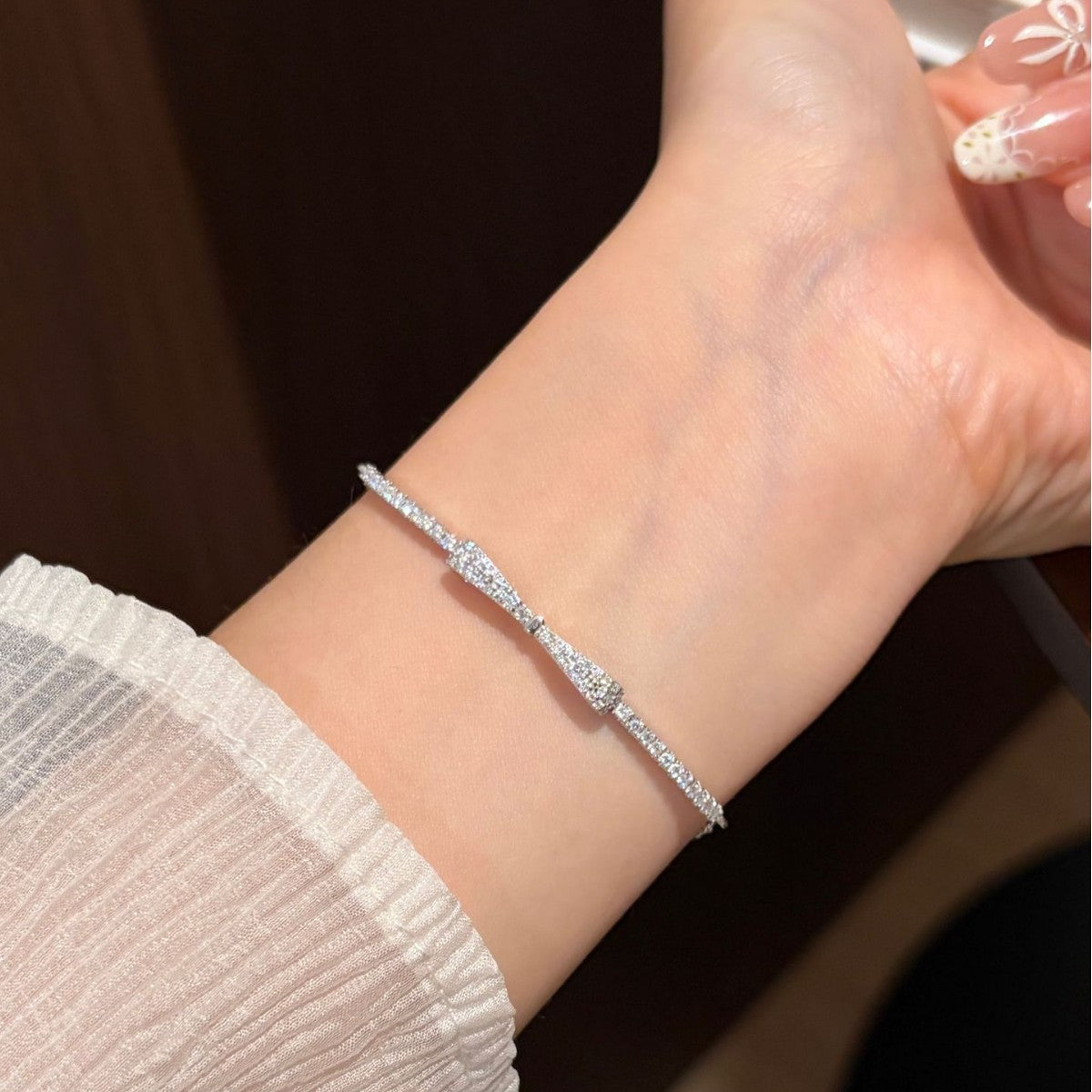 S925 Silver Micro-Pave Moissanite Bow Bracelet