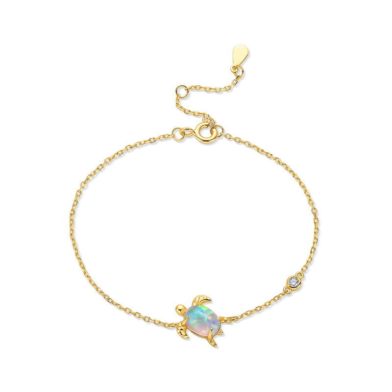 S925 Sterling Silver Gold-Plated Turtle Opal Bracelet