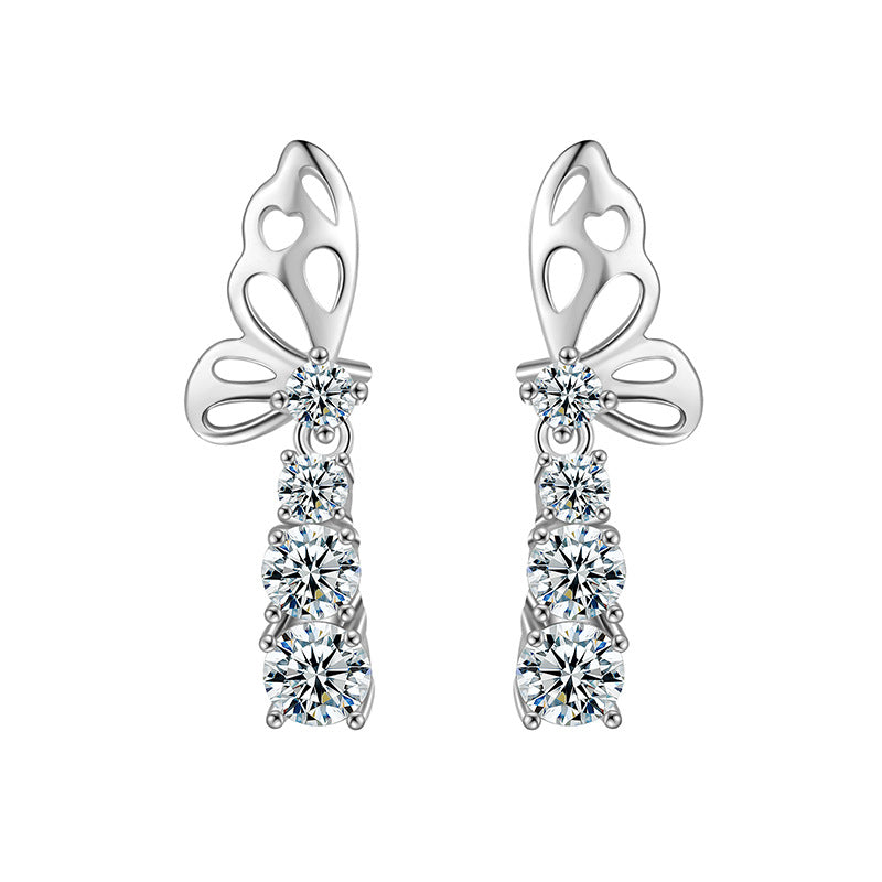 S925 Sterling Silver Moissanite Butterfly Tassel Earrings