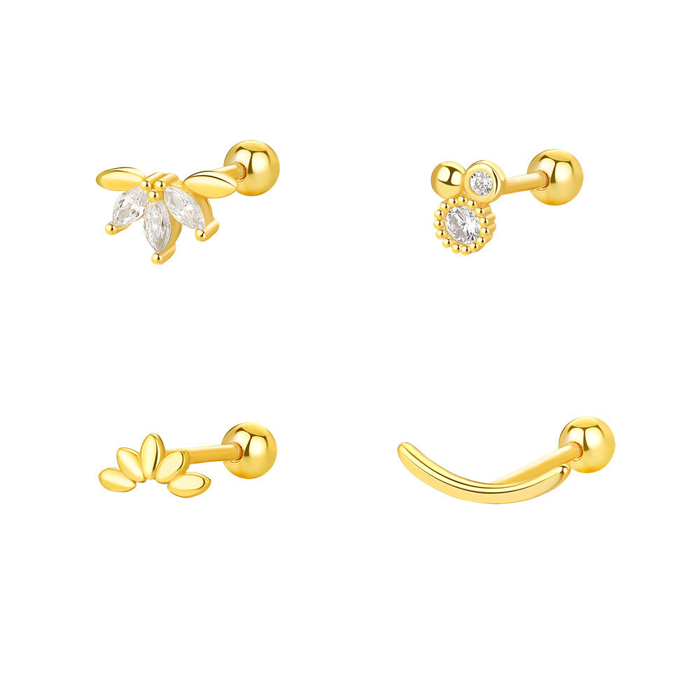 S925 Sterling Silver Geometric Zircon Stud Earrings