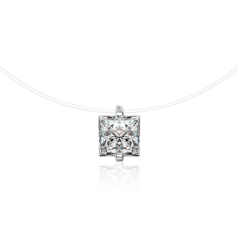 S925 Sterling Silver Moissanite Square Pendant Mermaid Necklace