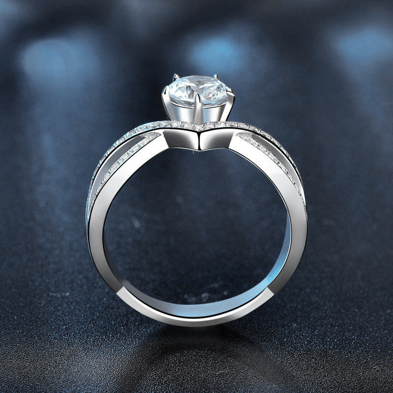 925 Sterling Silver Moissanite6-Prong Crown Setting Promise Ring