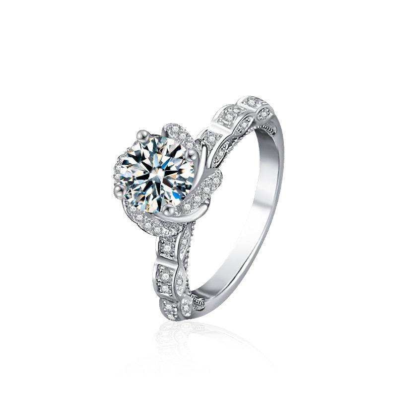 S925 Sterling Silver Crown Princess Moissanite Ring