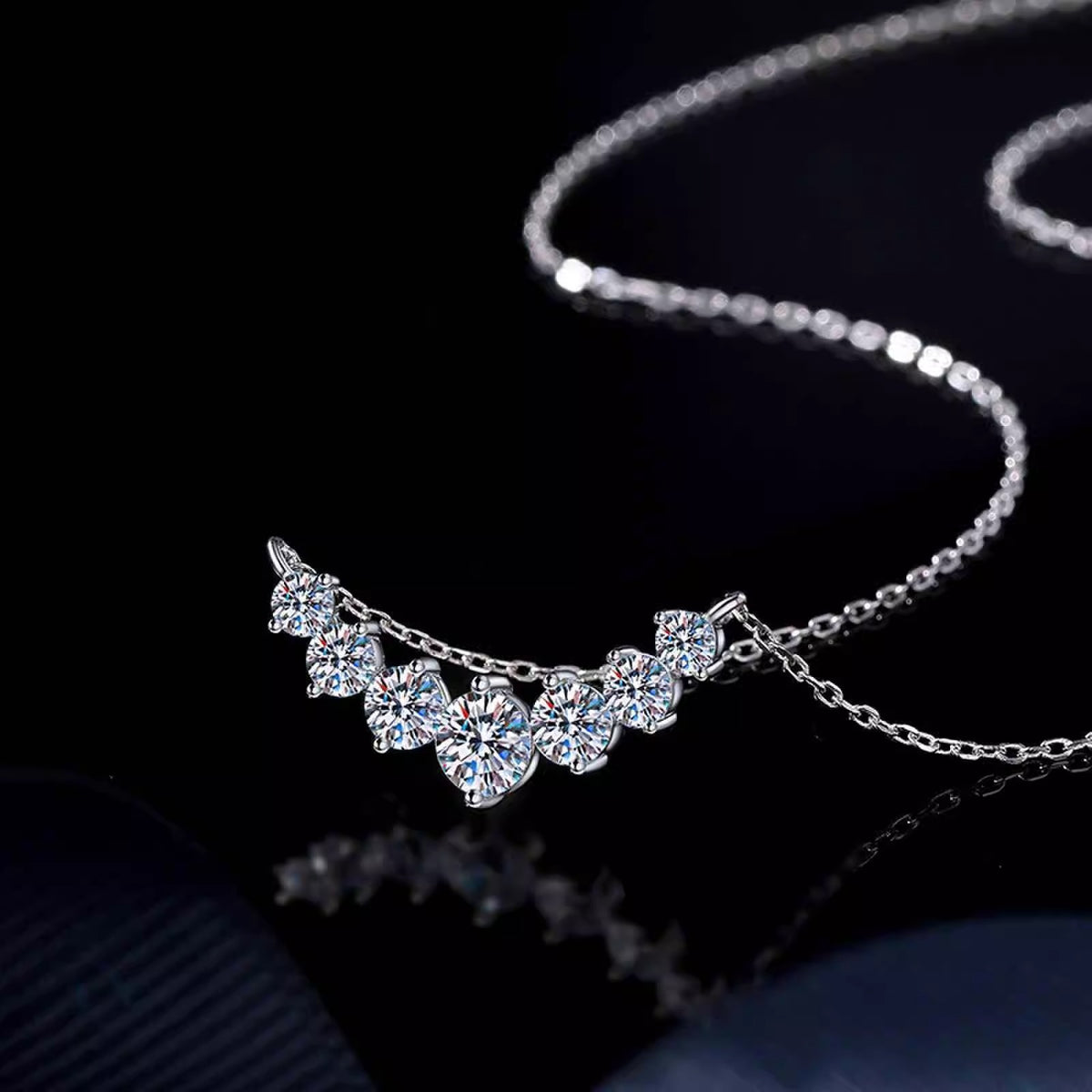 925 Sterling Silver Seven Moissanite Necklace