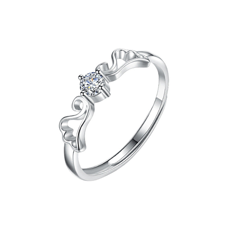 925 Sterling Silver Moissanite Angel Wing Open Couple Ring