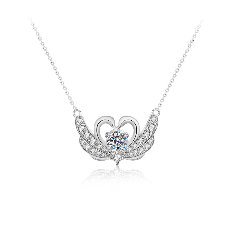 S925 Sterling Silver Moissanite Swan Pendant Necklace