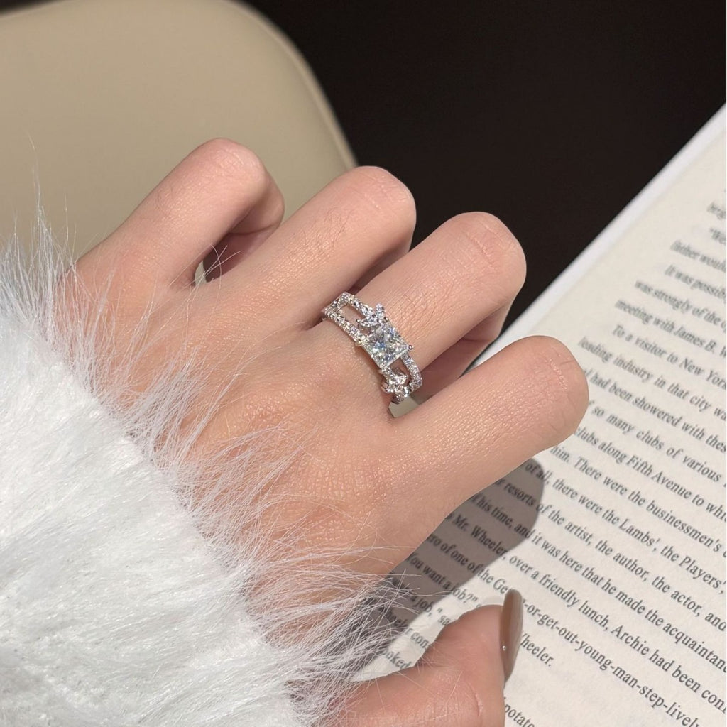 S925 Sterling Silver Square-Cut Colored Moissanite Ring