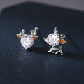 S925 Sterling Silver Asymmetrical Reindeer Christmas Stud Earrings