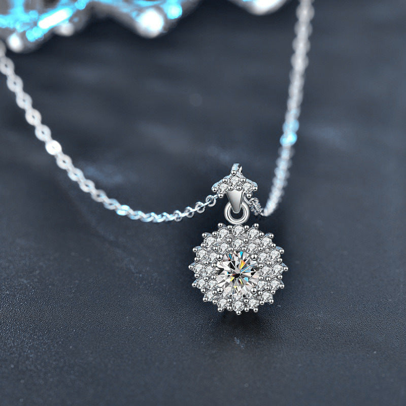 S925 Sterling Silver Moissanite Sun Moon Pendant Necklace