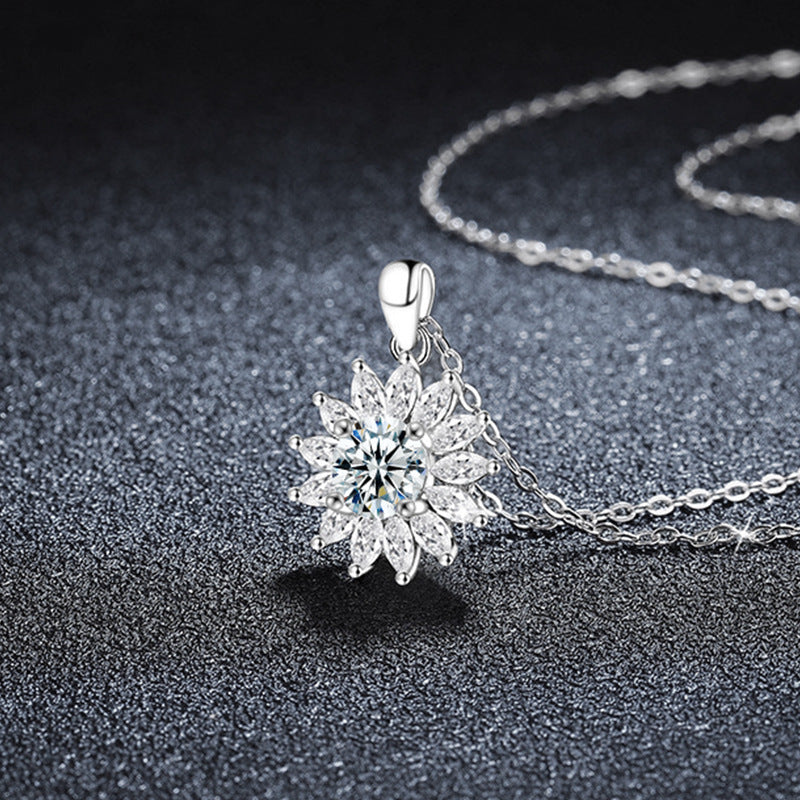 S925 Sterling Silver Moissanite Bright Sunflower Pendant Necklace