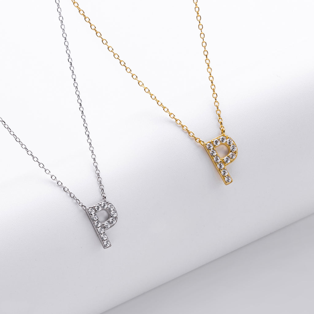 S925 Sterling Silver Simple Diamond Necklace with English Letters