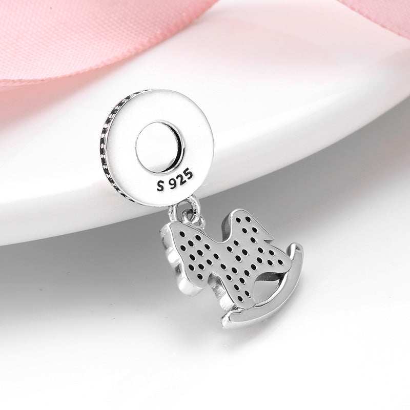 S925 Sterling Silver Zircon Inlaid Accent Rocking Horse Pendant