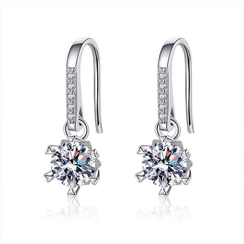 925 Sterling Silver Moissanite Classic Six-Prong Ear Hooks