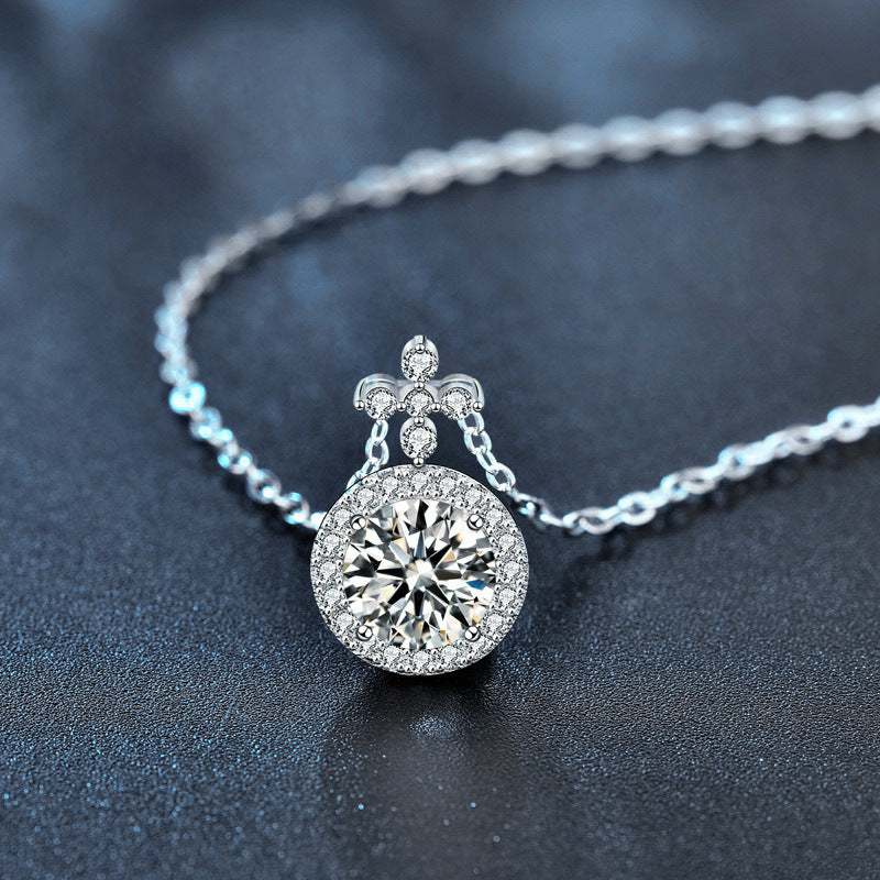 S925 Sterling Silver Round Moissanite Cross Pendant Necklace