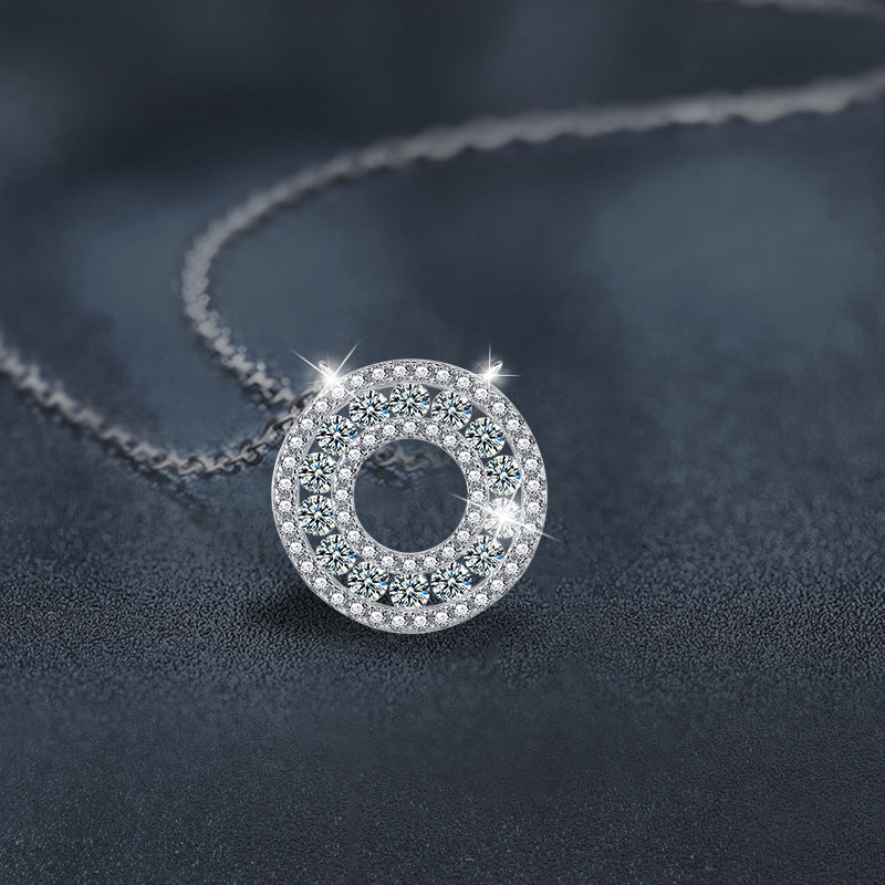 S925 Sterling Silver Moissanite round Pendant Necklace
