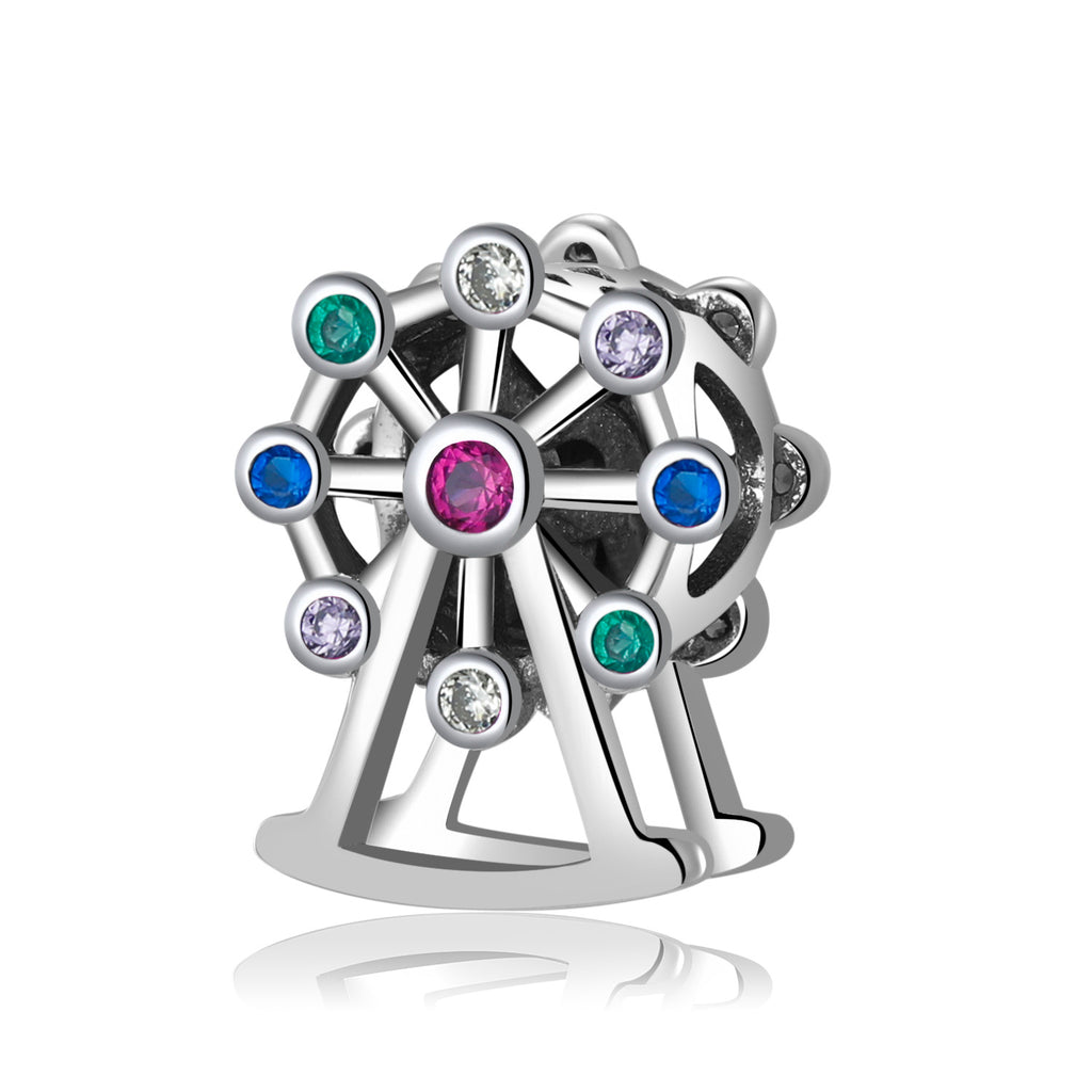 S925 Sterling Silver Beads Creative Amusement Ferris Wheel Zircon Pendant