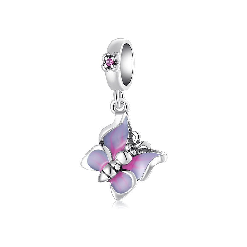 S925 Sterling Silver Purple Butterfly Zircon Pendant