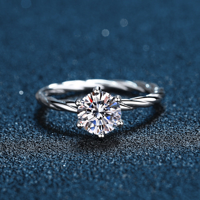 925 Sterling Silver Moissanite Twisted Shape Ring