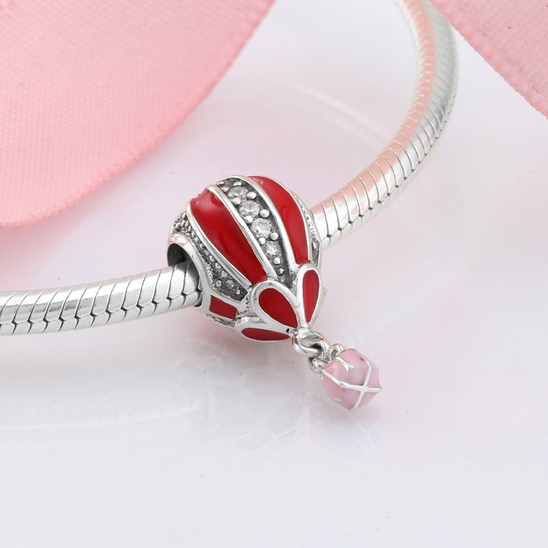 S925 Sterling Silver Red Hot Air Balloon Zircon Pendant