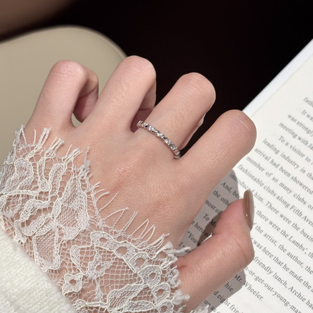S925 Sterling Silver Moissanite Twisted Ring