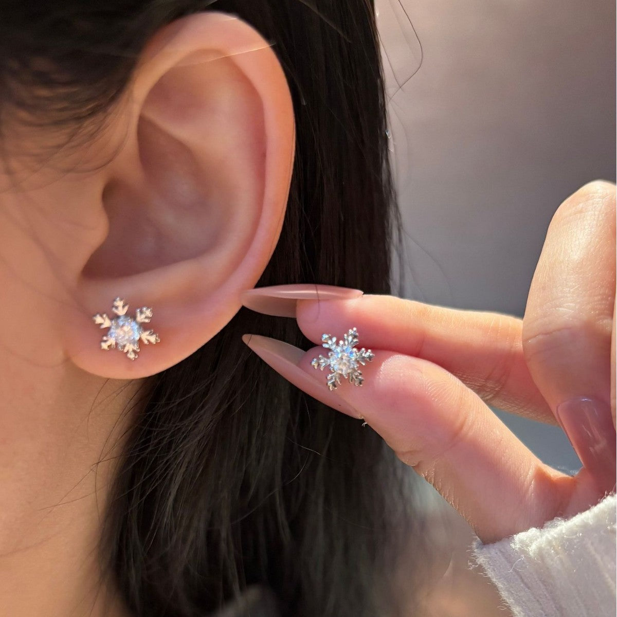 S925 Sterling Silver Snowflake 6-Prong Moissanite Stud Earrings