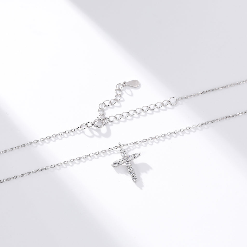 S925 Sterling Silver Faith Pendant with Zircon Cross Necklace