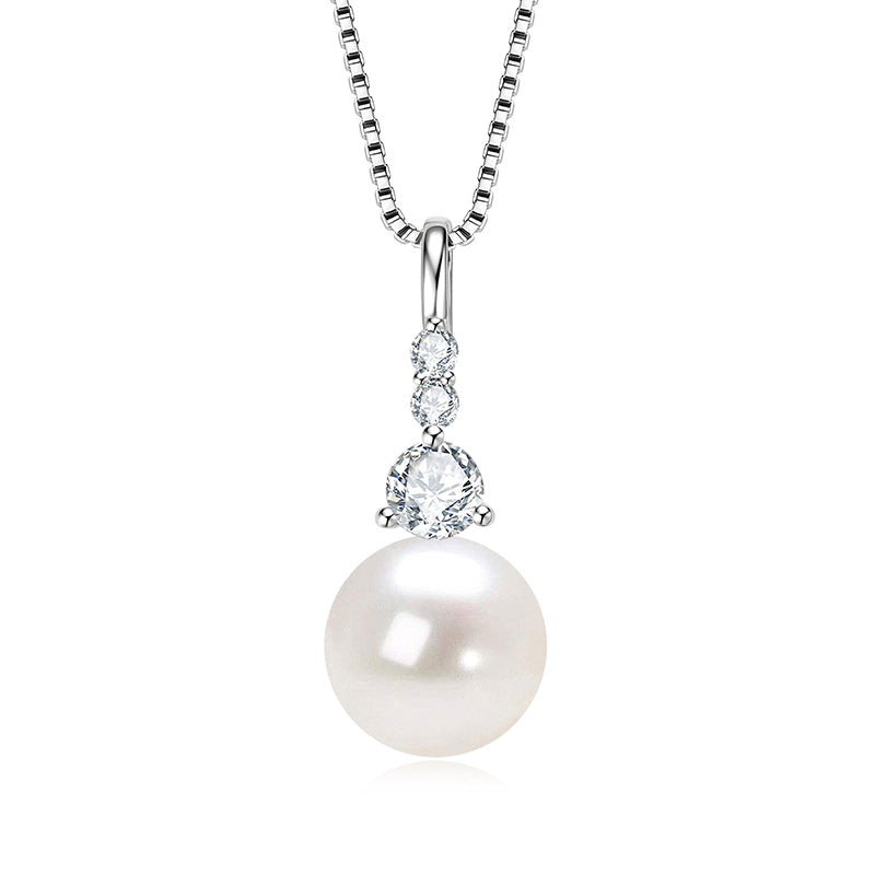 S925 Sterling Silver Moissanite Pendant Pearl Necklace