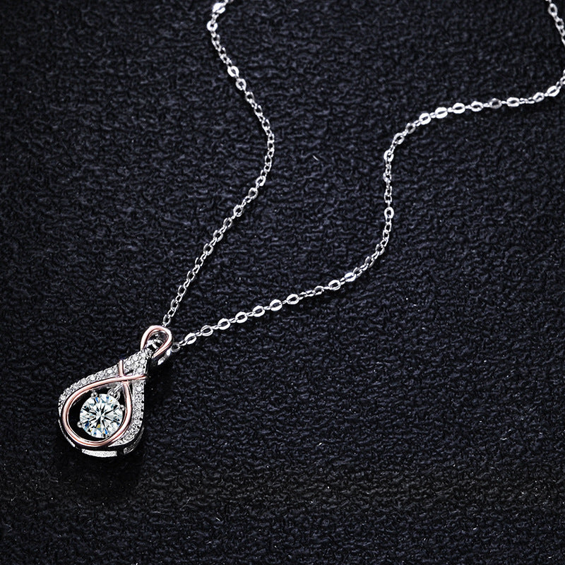 S925 Sterling Silver Moissanite Beating Heart Water Drop Pendant Necklace