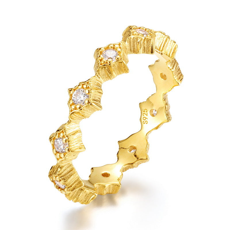 S925 Sterling Silver Gold-Plated Rhombus Zircon Inlaid Ring