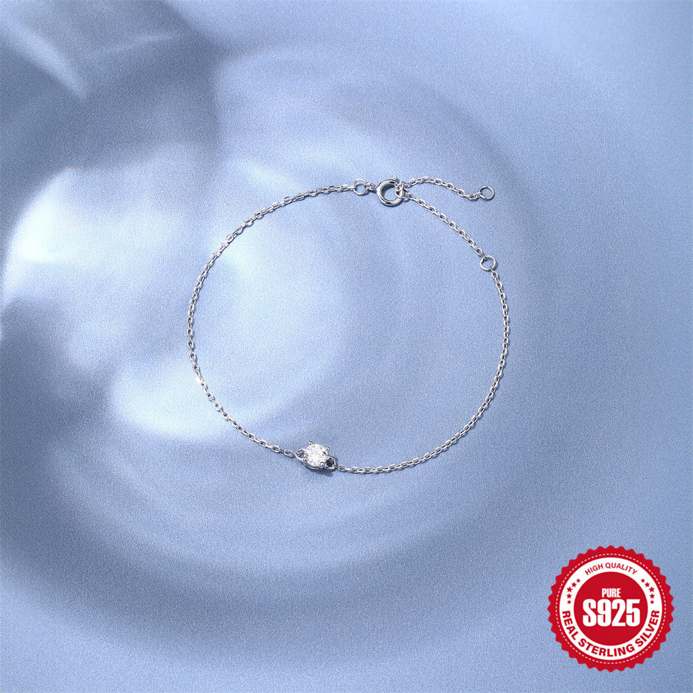 S925 Sterling Silver Solitaire Moissanite Stackable Bracelet