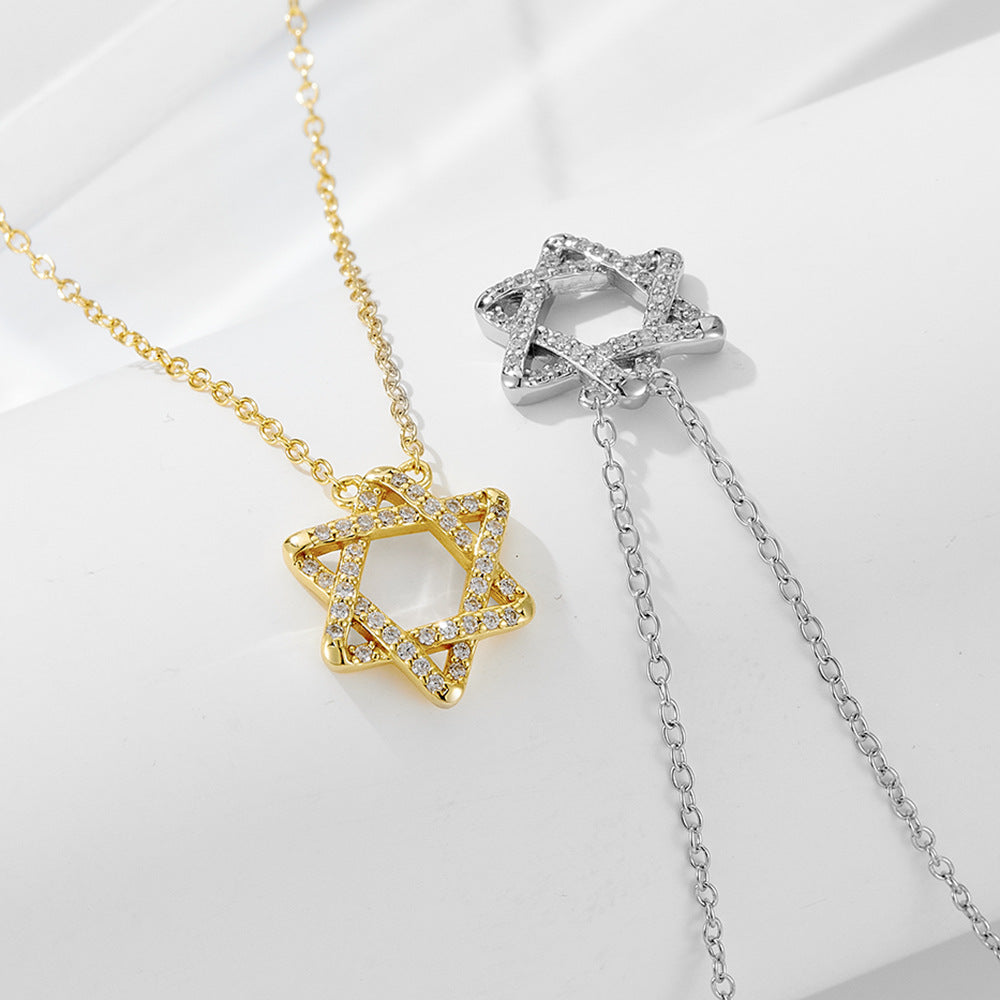 S925 Sterling Silver Six-Pointed Star Pendant Micro Inlaid Zircon Necklace