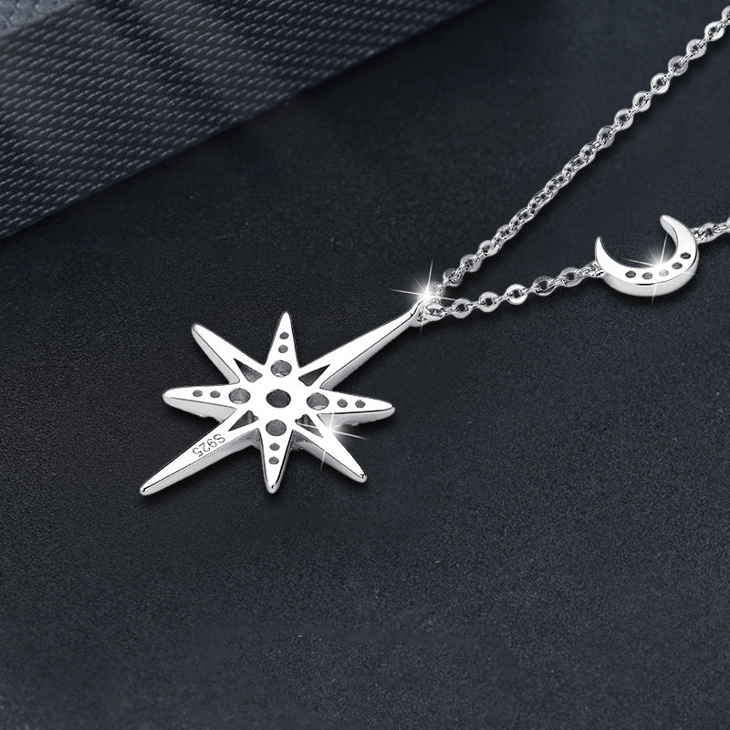 S925 Sterling Silver Moissanite Eight Awn Star Necklace