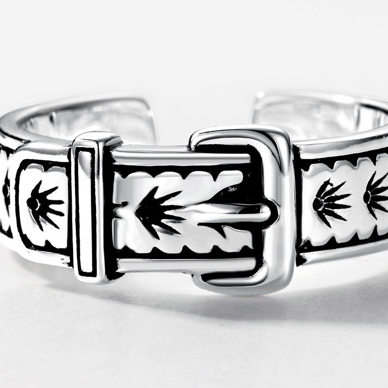 S925 Sterling Silver Creative Leather Buckle Ring