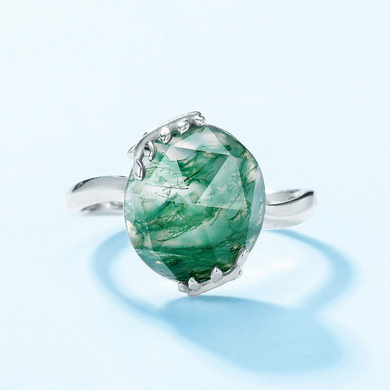 S925 Sterling Silver Gold-Plated Green Agate Ring