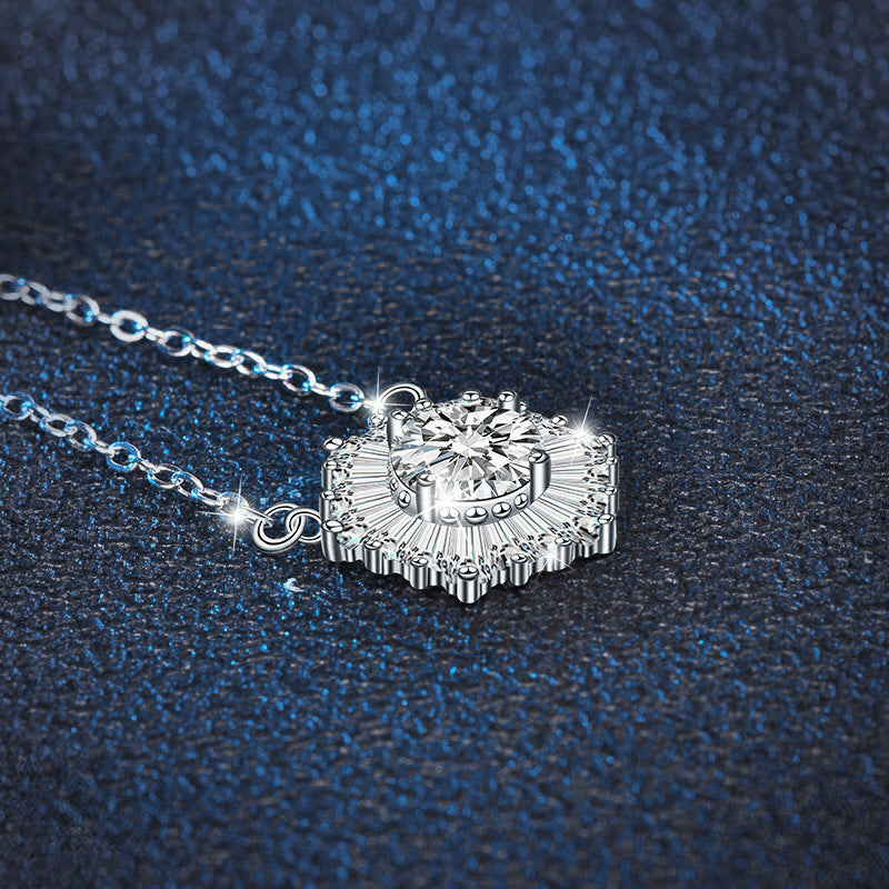 S925 Sterling Silver Moissanite Ice Flower Pendant Necklace
