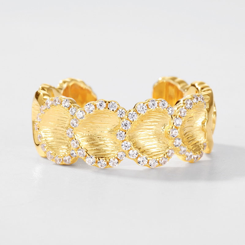 S925 Sterling Silver Gold-Plated Ginkgo Zircon Ring