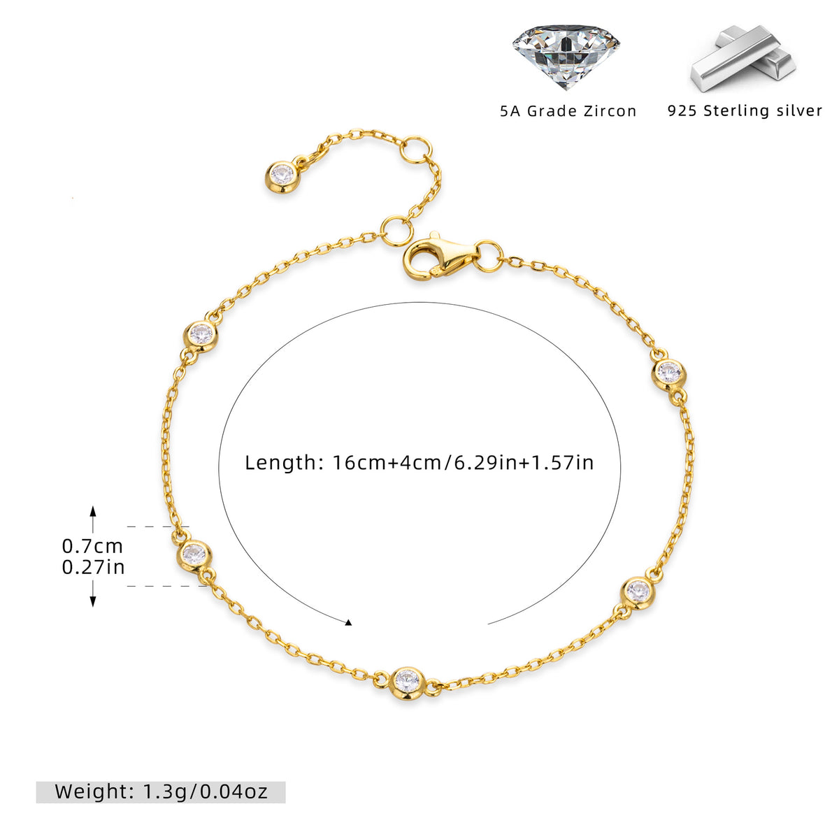 S925 Sterling Silver and Zircon Bracelet