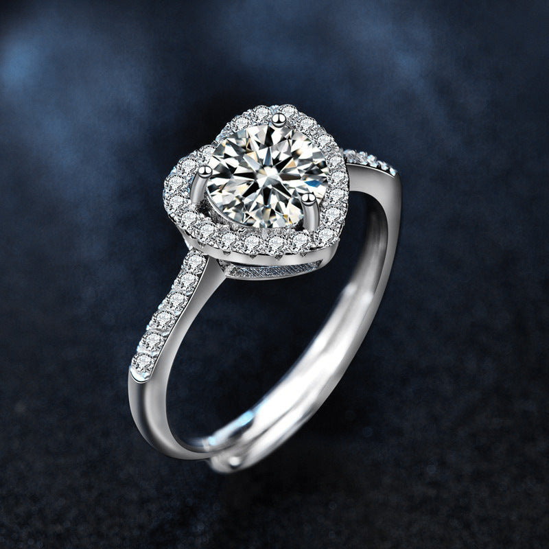 925 Sterling Silver Heart-Shaped Moissanite Open Ring