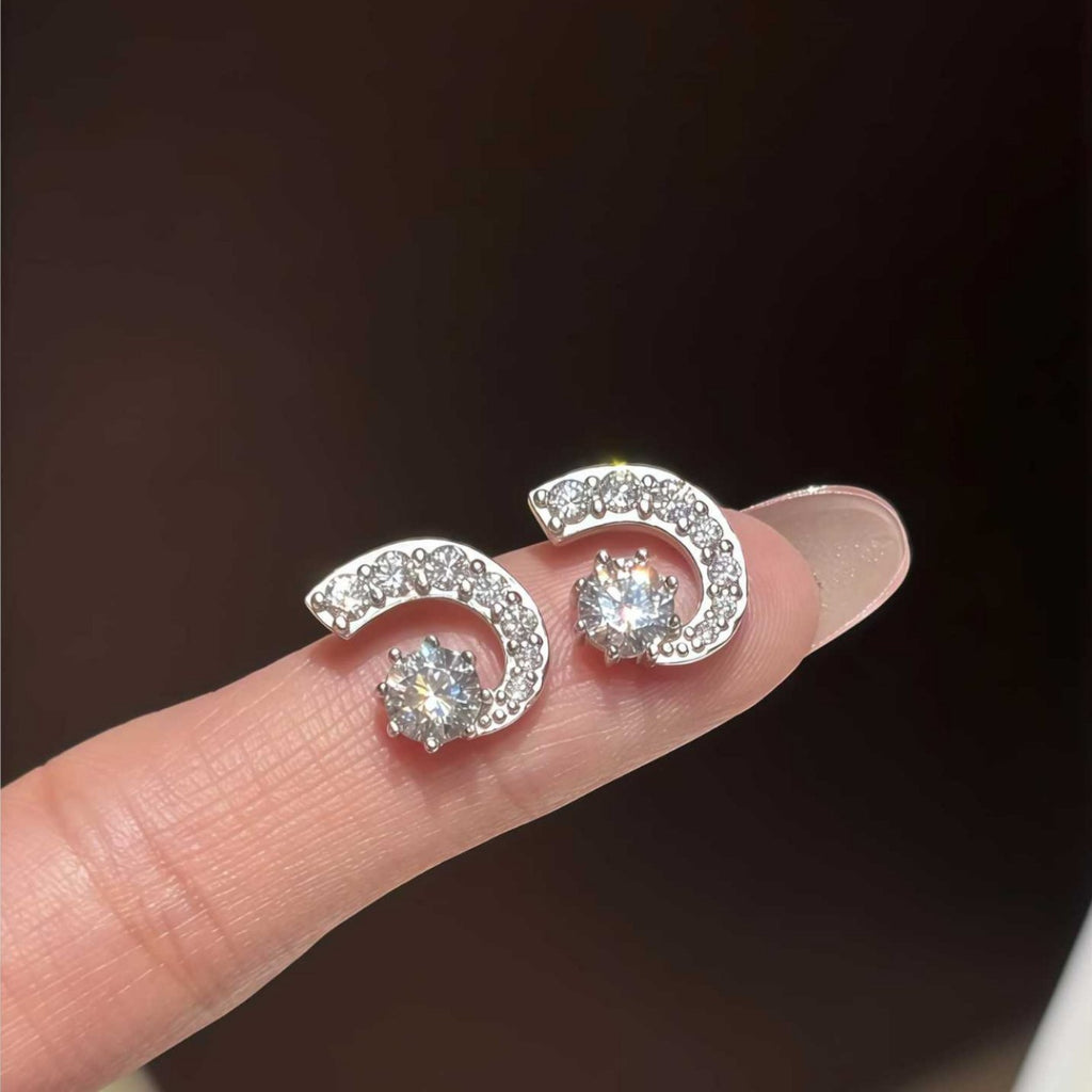 S925 Sterling Silver Moon Moissanite Stud Earrings